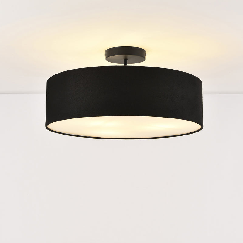 Schizzo in scala Plafoniera Missouri con Paralume Cilindrico in Tessuto Organza Nero / Bianco lux.pro
