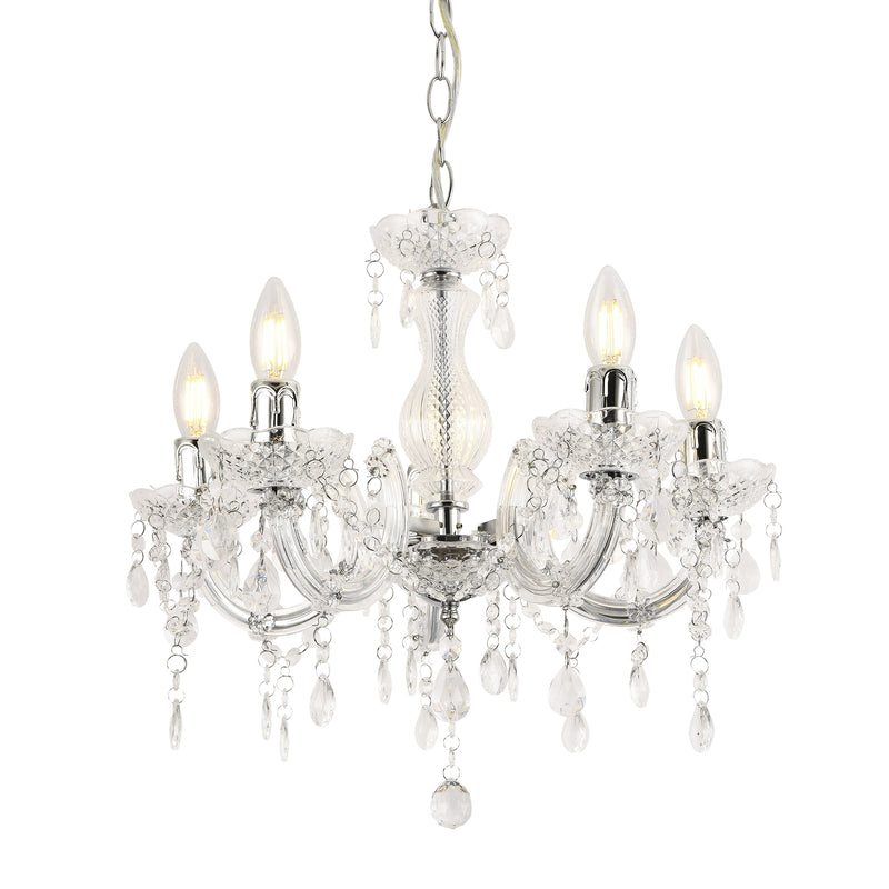 Schizzo in scala Lampadario a 5 Bracci con Cristalli Artificiali Lampada da Soffitto a 5 Fonti Luce Struttura Trasparente - lux.pro