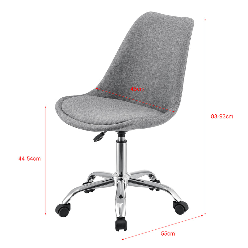 Schizzo in scala Sedia Girevole da Scrivania Regolabile in Altezza tra 44-54 cm Sedia da Ufficio con 5 Rotelle Seduta Imbottita - Rivestimento in Tessuto Grigio Chiaro