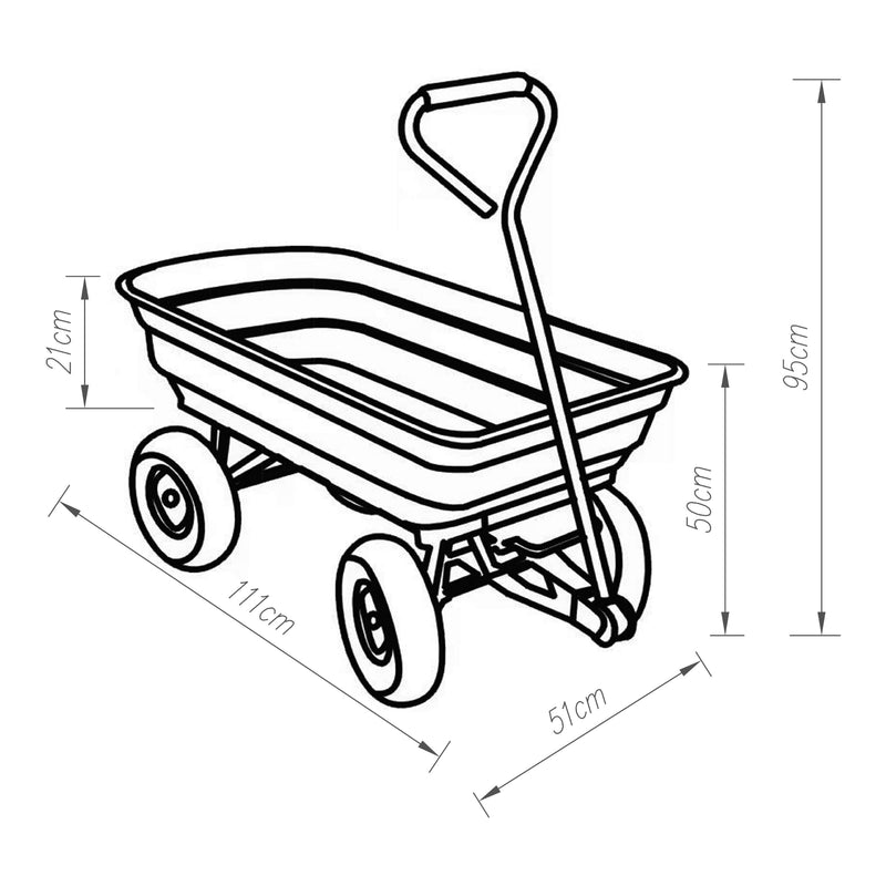 Croquis coté Chariot de jardin Corfinio benne basculante capacité de charge 250 kg vert noir pro.tec