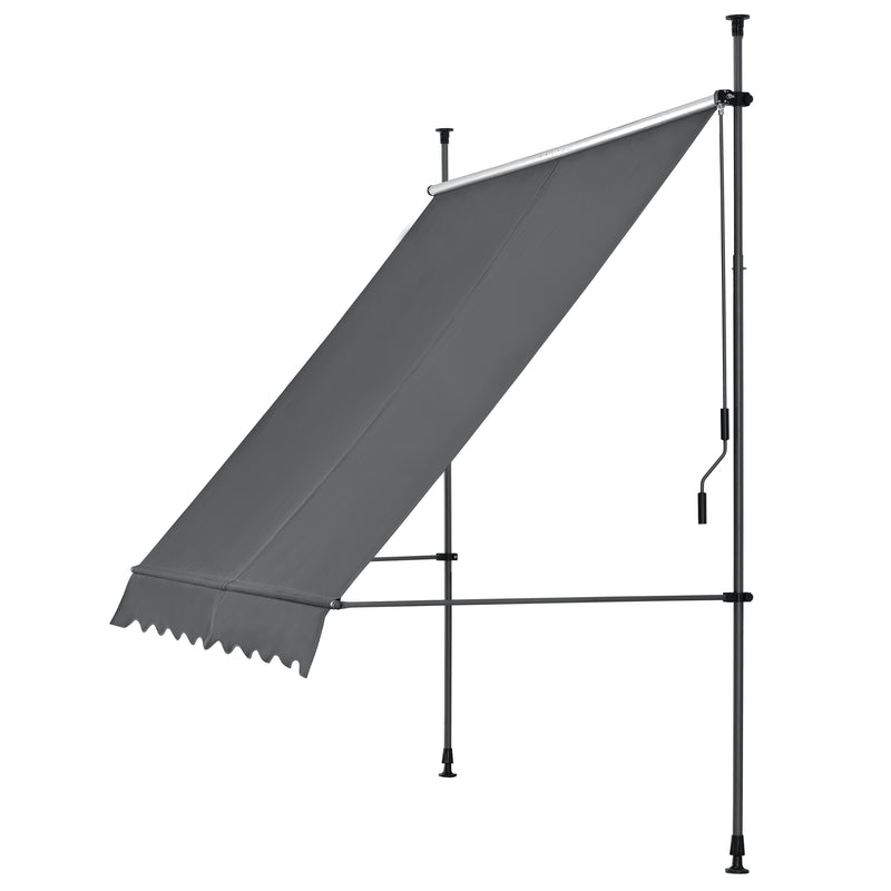 Schizzo in scala Tenda da Sole a Muro con Pali di Supporto Telescopici e Parasole Grigio pro.tec