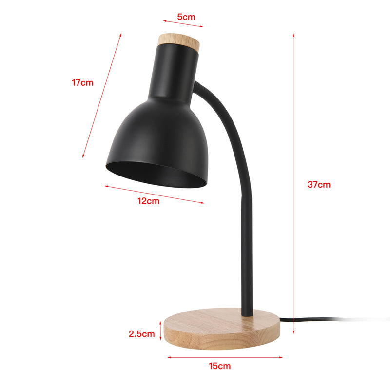 Schizzo in scala Lampada da Tavolo Woodley con Braccio Flessibile - Nero / Legno Naturale - lux.pro