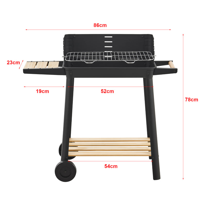 Croquis coté Chariot de barbecue au charbon de bois Ari noir naturel casa.pro