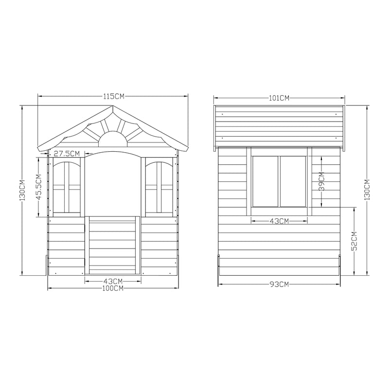 Schizzo in scala Casetta Giocattolo Lulä da Esterno in Legno di Abete 130x115x101 cm casa.pro