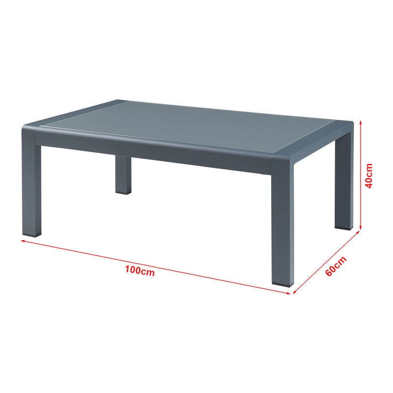 Croquis coté Salon de jardin 2 pièces Avise table basse avec canapél anthracite gris foncé casa.pro