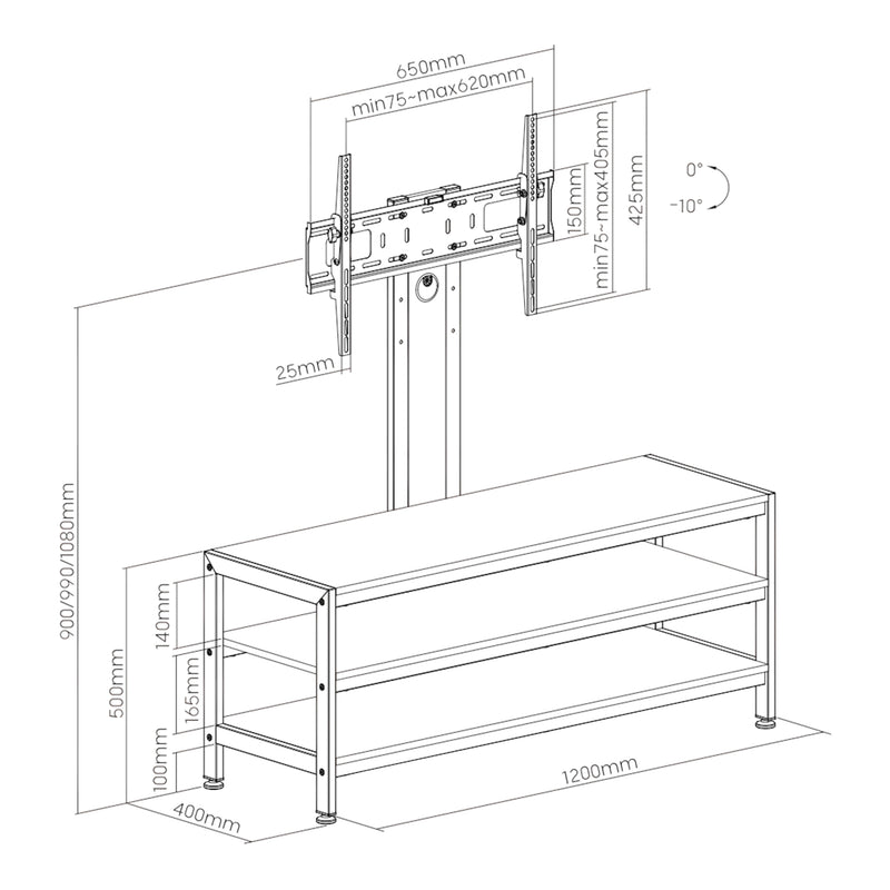 Croquis coté Meuble TV avec support d'écran Stockholm pro.tec