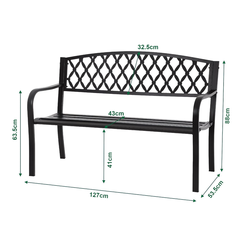 Schizzo in scala Panca da Giardino Opsasar in Acciaio con Schienale a Motivo Intrecciato 127x54x88 cm casa.pro