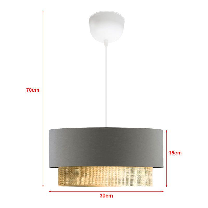 Schizzo in scala Lampada a Sospensione 'Loughborough' Lampada da Soffitto con Paralume a Doppio Cilindro Lampadario con Abat-jour in Tessuto - Vari Colori - lux.pro