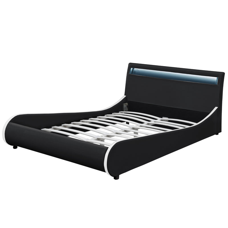Croquis coté Corium Lit double capitonné Valencia à LED (140 / 160 / 180 x200cm)(7 Couleurs) cuir synthétique avec sommier à lattes Corium