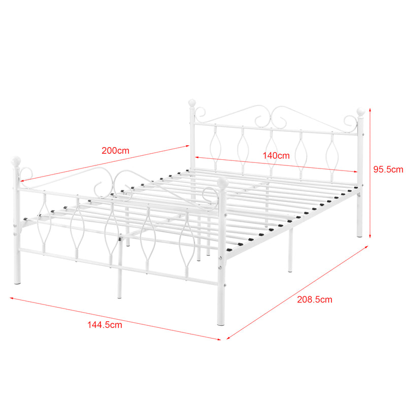 Schizzo in scala Struttura Letto in Metallo con Testiera e Pediera in Stile Romantico/Classico con Materasso 90/120/140 x 200 cm Letto 1 Piazza e Mezza/ Francese/Singolo - Bianco