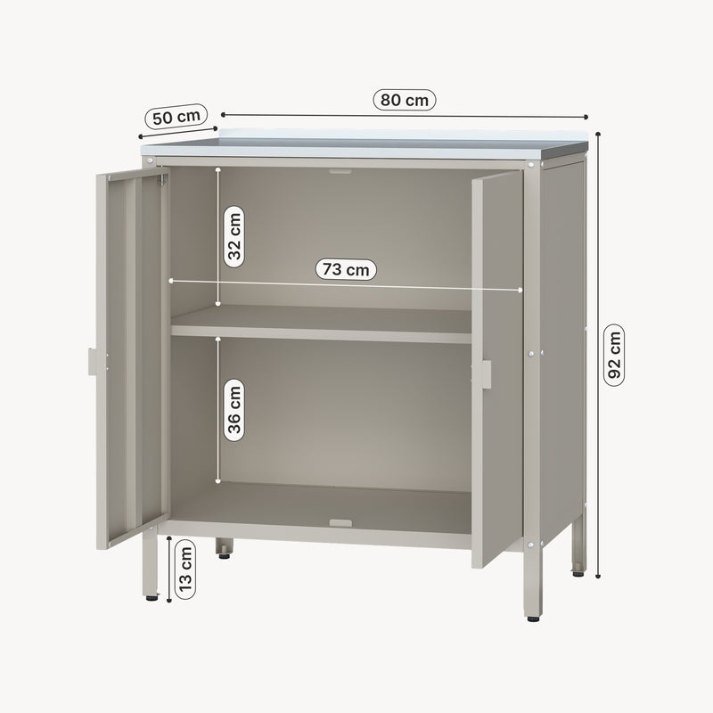Croquis coté Armoire de jardin Bolognano acier laqué 92 x 80 x 50 cm casa.pro