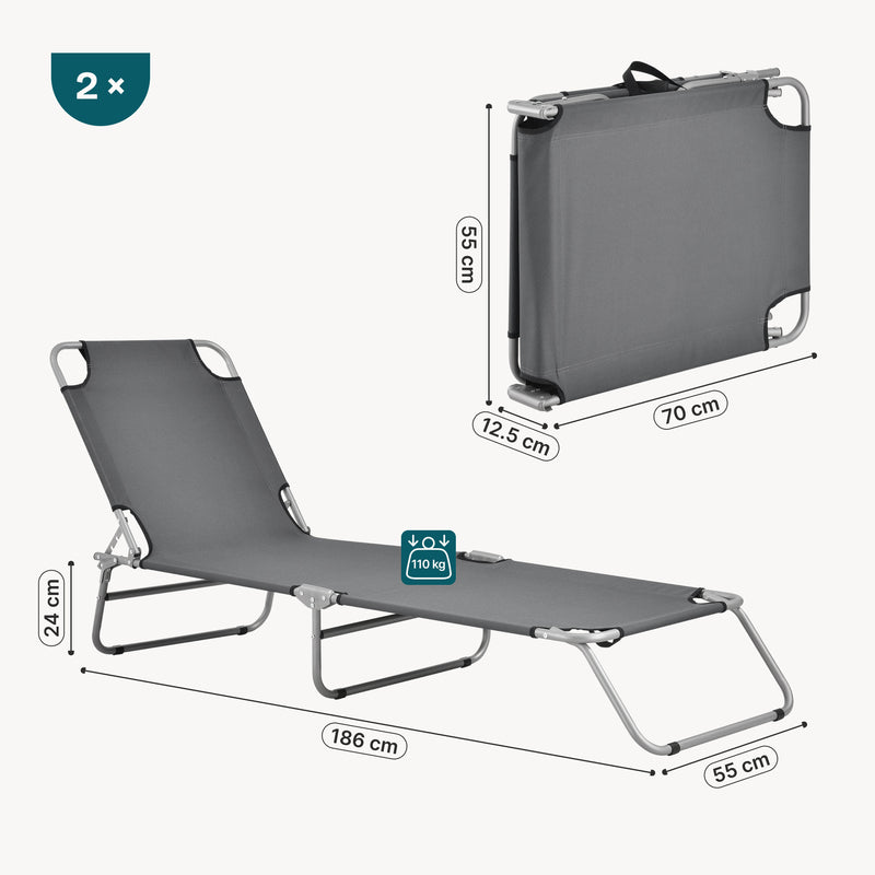 Schizzo in scala Set di 2 Lettini Prendisole Carcao con Schienali Reclinabili Sdraio Portatile casa.pro