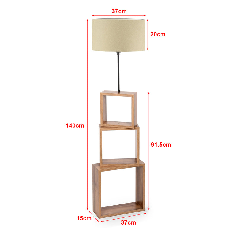 Schizzo in scala Lampada da Terra 'Mansfield' Piantana con Base a 3 Scomparti Forma di Cubo e Paralume Cilindrico in Tessuto - Vari Colori - lux.pro
