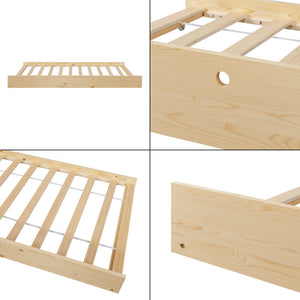Lit cabane gigogne enfant Sodankylä 90x200 cm en bois de pin naturel/noir avec sommier à lattes [en.casa]