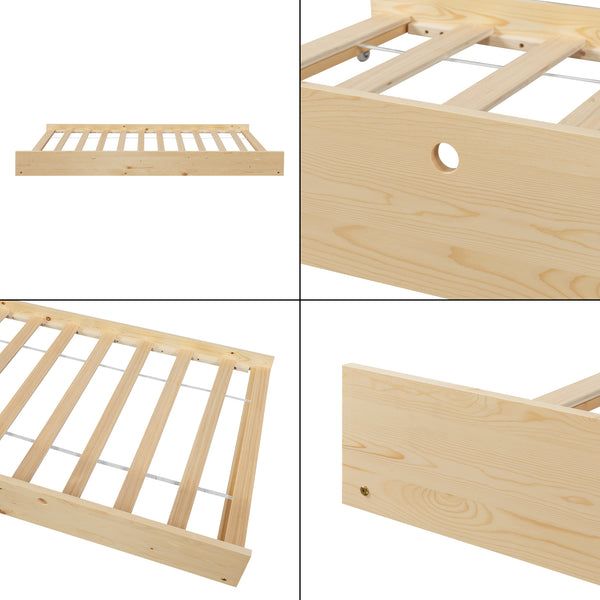 Lit cabane gigogne enfant Sodankylä 90x200 cm en bois de pin naturel/noir avec sommier à lattes [en.casa]