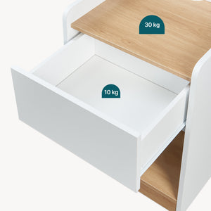 Table de chevet Kuorshare 55 x 42 x 37 cm blanc effet chêne [en.casa]