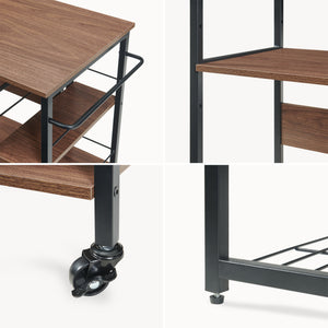 Scaffale da Cucina Kirhuskyna con Modulo Laterale Estraibile Girevole 130x40x85 cm Effetto Noce/Nero [en.casa]