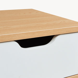 Comodino Bordkak con 3 Cassetti e Scomparto Aperto 55 x 48 x 30 cm - Effetto Rovere / Bianco [en.casa]