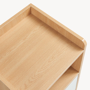 Comodino Bordkak con Cassetto e Scomparto Aperto 45 x 36 x 34 cm - Effetto Rovere / Bianco [en.casa]