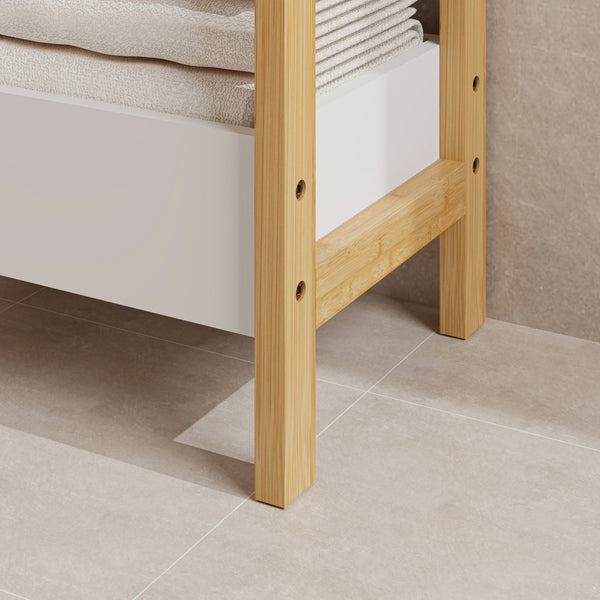 Scaffale da Terra Anun in Bambù Mobile da Bagno con 3 Cestini 78 x 80 x 40 cm - Color Naturale / Bianco [en.casa]