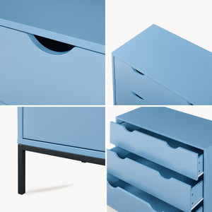Comò a 3 Cassetti Colwyn Cassettiera Mobile Contenitore 78 x 80 x 40 cm - Blu [en.casa]