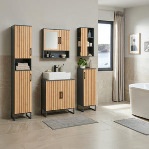 Badezimmerschrank Svanes 90x30x30 cm Dunkelgrau/Natur [en.casa]