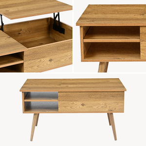 Table basse Vasdabod avec plateau relevable 96x59x50 cm aspect chêne [en.casa]