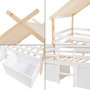 Lit cabane Surnadal bois de pin 90 x 200 cm blanc naturel beige [en.casa]