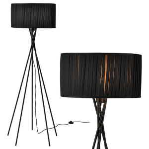 Lampada da Terra 'Black Mikado' Alta 155 cm Piantana a 5 Piedi con Paralume Cilindrico in Tessuto Decorativo Nero - lux.pro