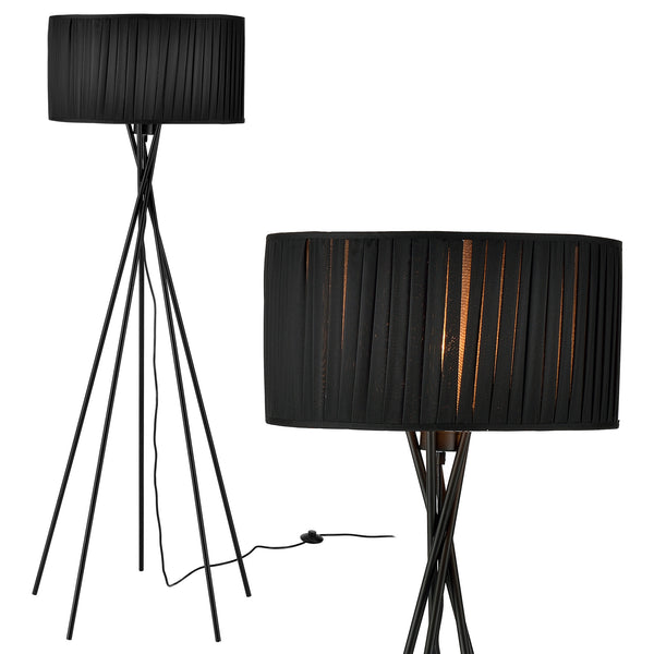 Lampada da Terra 'Black Mikado' Alta 155 cm Piantana a 5 Piedi con Paralume Cilindrico in Tessuto Decorativo Nero - lux.pro