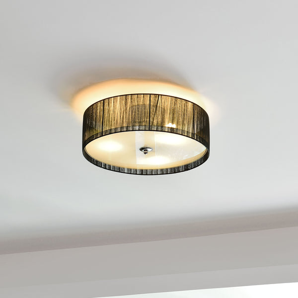 Plafonnier Moderne Lustre Design Lampe à Suspension Salon 3 x E27 12 cm x Ø 40 cm Tissu Verre Noir Blanc [lux.pro]
