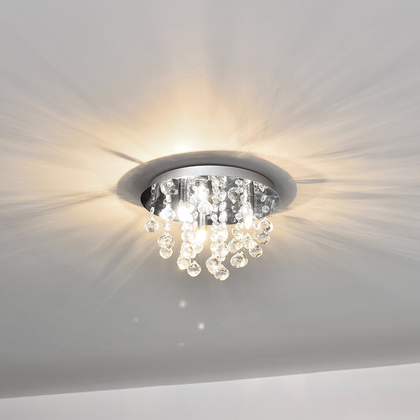 [lux.pro] Luminaire Suspendu Plafonnier Métal et Cristal Artistique Chrome Argent 3 x G9 ø 28 cm