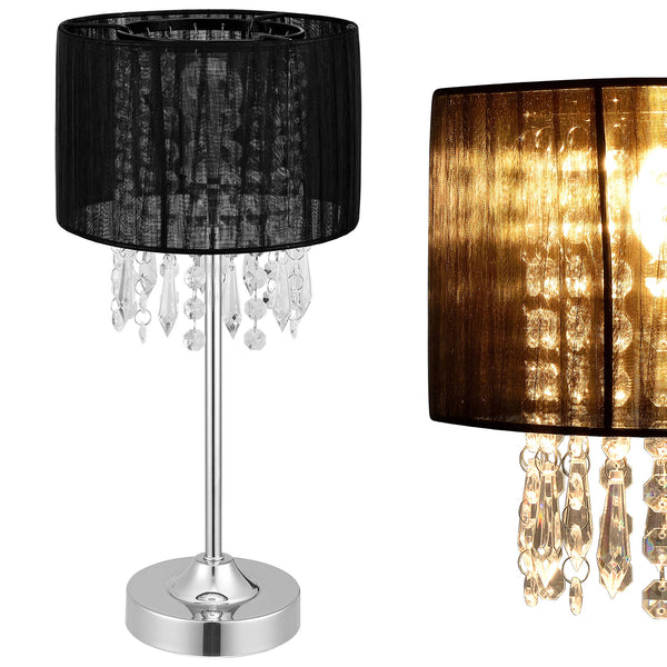 Tischleuchte Schwarz [40 cm x Ø20 cm] Tischlampe Kristall Textil Lampe [lux.pro]