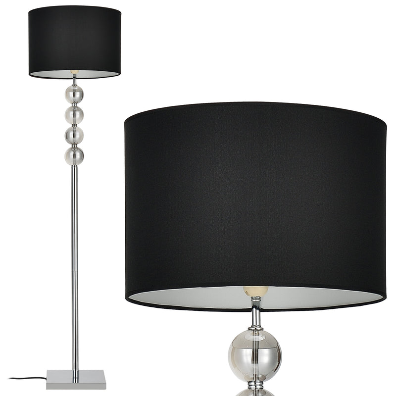 Croquis coté [lux.pro] Lampadaire Lampe à Pied Métal Poli Tissu Chrome Noir 155 cm