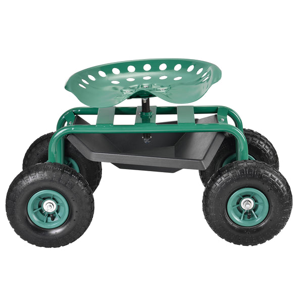 Sgabello su 4 Ruote per Giardinaggio con Seduta Regolabile in Altezza e Ripiano Portaattrezzi Scooter da Giardino - Verde / Nero [pro.tec] 