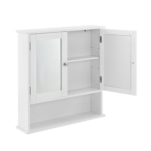 Armadietto Pensile da Bagno con Ante a Specchio e Scomparto Aperto - Bianco [en.casa]