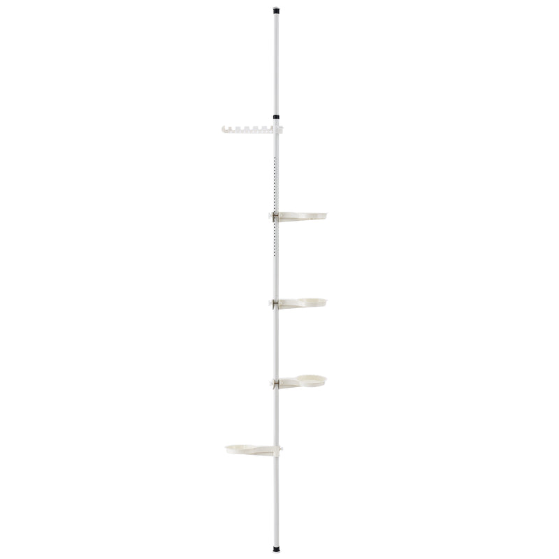 Croquis coté [en.casa] Support de fleurs téléscopique Porte-pot Stand de Plante Métal et Plastique Réglable en hauteur entre 110 - 305 cm Blanc