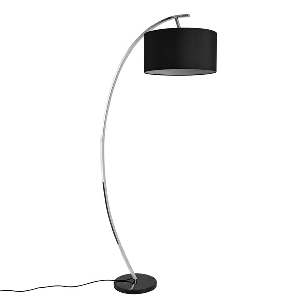 Lampada da Terra con Paralume Cilindrico in Tessuto Nero Lampada a Stelo Arcuato - Altezza 153 cm - Piantana ad Arco in Metallo - lux.pro
