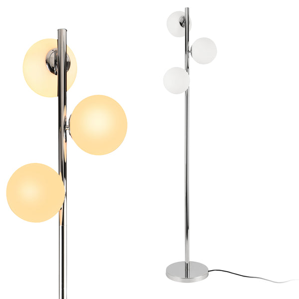 [lux.pro] Lampadaire Métal Verre Douille 3 x E14 154 cm Chrome Blanc 