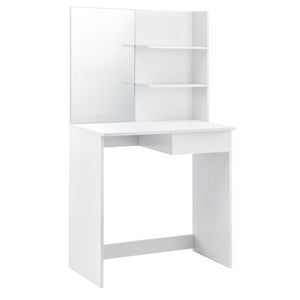 [en.casa] Coiffeuse Table de Maquillage avec Tiroir et Chaise Panneau en Fibre de Bois Blanc 141 x 75 x 39,7 cm