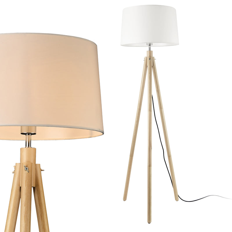 Croquis coté [lux.pro] Lampadaire Lampe à Pied avec Abat-jour Bois Métal Tissu Effet Bois et Blanc 153 cm