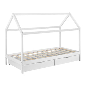 Lit Enfant Forme Maison Avec 2 Tiroirs Lund 90 x 200 cm Blanc [en.casa]
