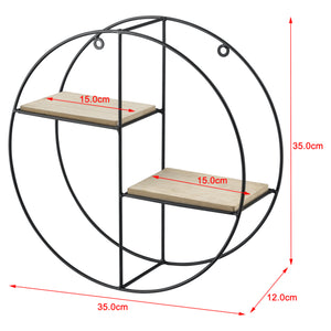 [en.casa] Mensola Rotonda a 2 Ripiani 35 x 12 x 35 cm Scaffale da Parete in Metallo e Legno Portaoggetti a Forma di Cerchio