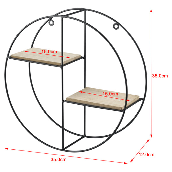 [en.casa] Mensola Rotonda a 2 Ripiani 35 x 12 x 35 cm Scaffale da Parete in Metallo e Legno Portaoggetti a Forma di Cerchio