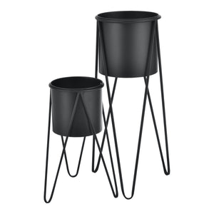 Set Hedera di 2 Supporti per Piante con Coprivaso in Metallo - Nero [en.casa] 