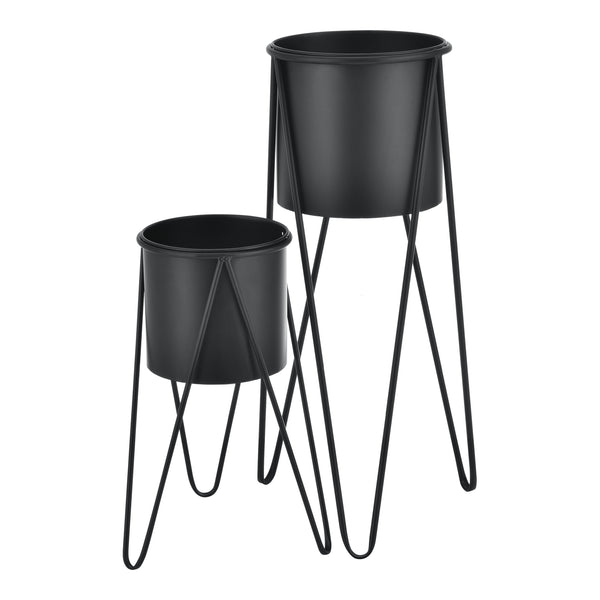 Set Hedera di 2 Supporti per Piante con Coprivaso in Metallo - Nero [en.casa] 