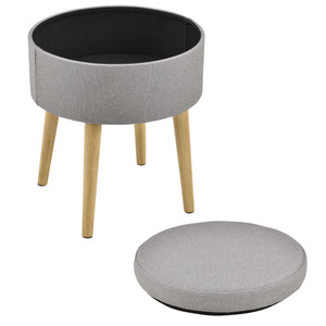 Beistelltisch Aurere Ø 36 cm Polster mit Staumraum Holz Natur/Grau en.casa