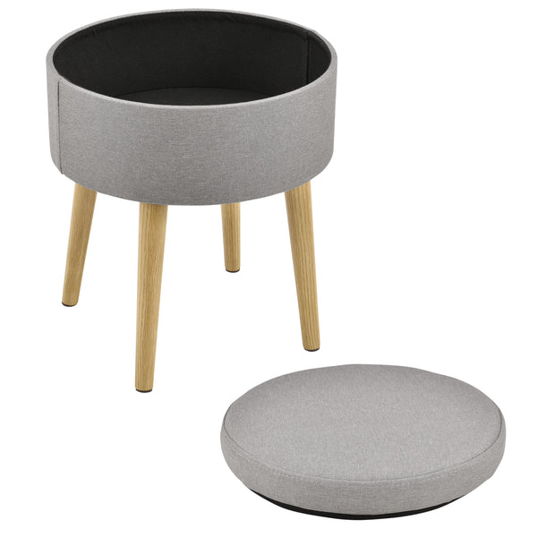 Beistelltisch Aurere Ø 36 cm Polster mit Staumraum Holz Natur/Grau en.casa
