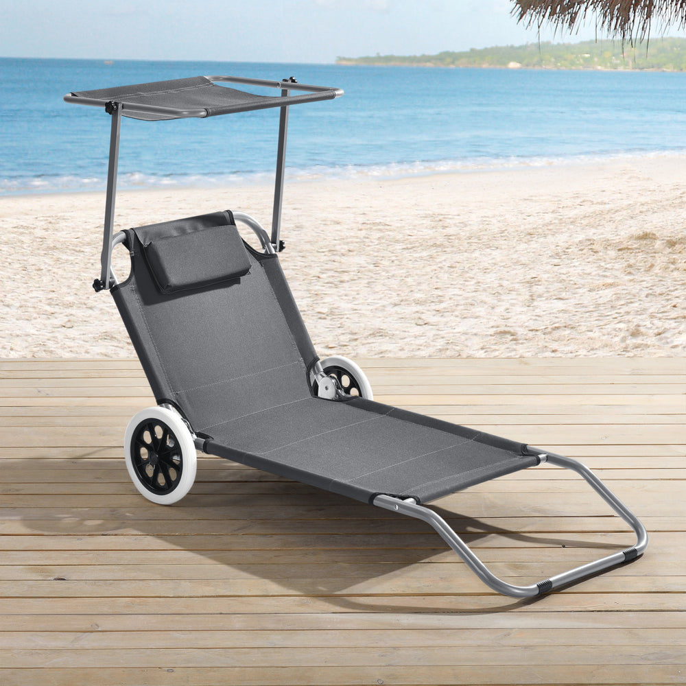 Lot de 2 chaises longues Falun avec toit et roulettes gris anthracite casa.pro - premiumXL