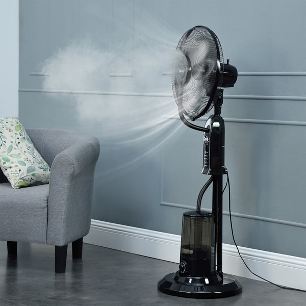 Ventilatore a Piantana con Nebulizzatore con 3 Velocitá e Modalitá Oscillazione con Inclinazione Testa Motore 75W Timer a 60 min. - Nero
